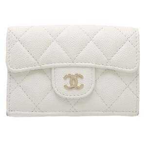 CHANEL Authentic White Caviar Leather Wallet